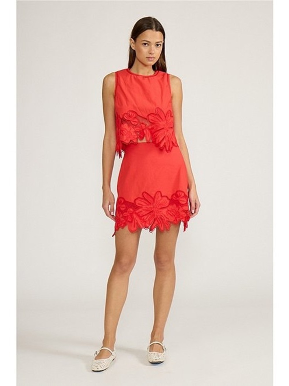 Lucy Paris Bright Red Floral-Appliqué Two-Piece Mini Dress